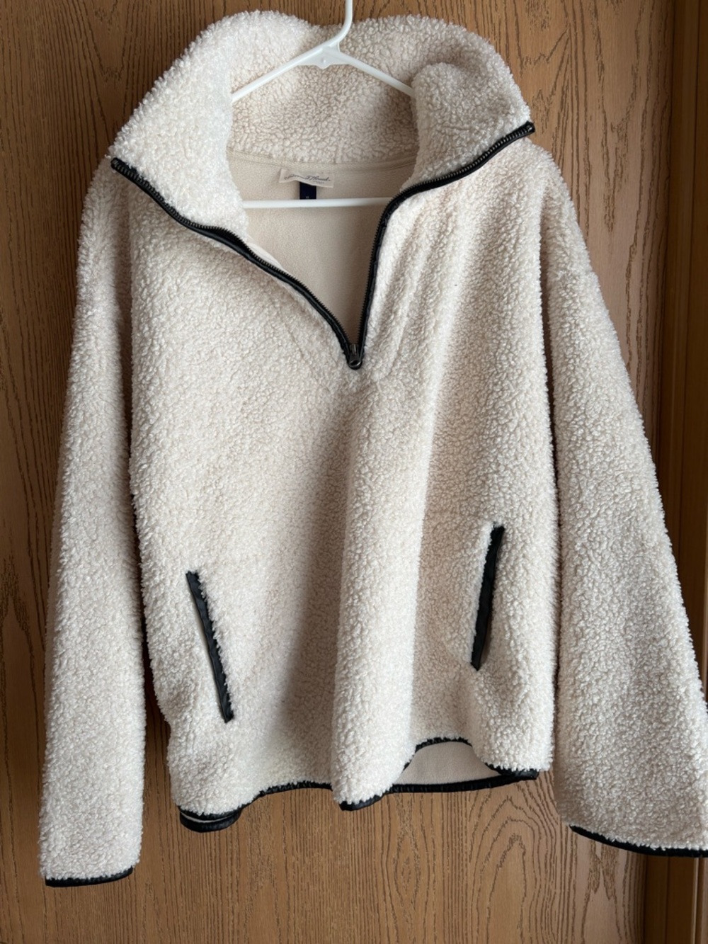 Universal Thread Cream Sherpa Zip Jacket with Black Trim